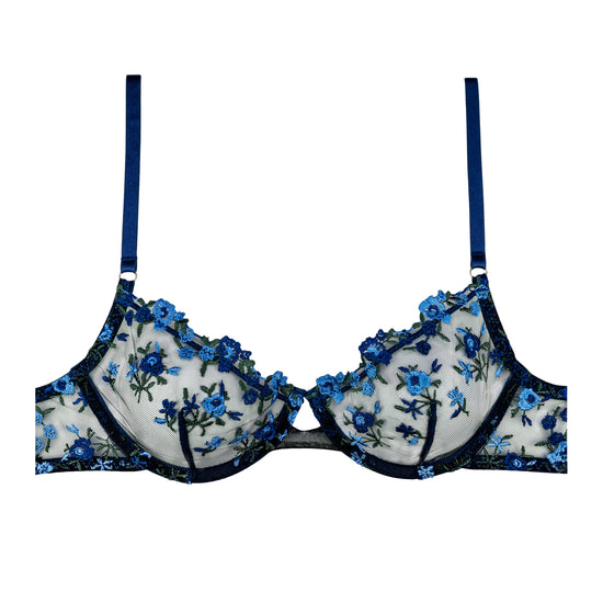 Navy Floral Embroidered Bra