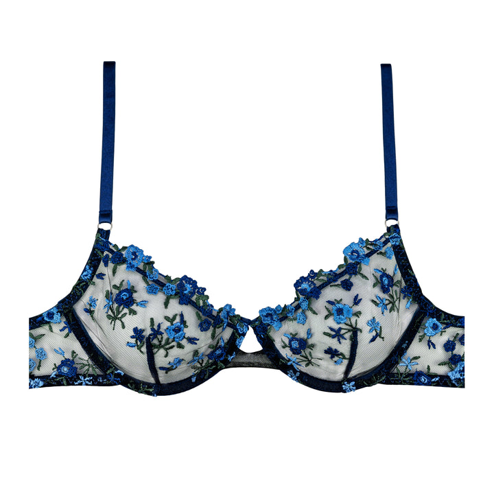 Navy Floral Embroidered Bra