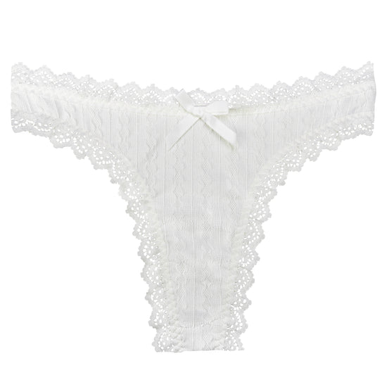 White Lace Trim Thong Panty