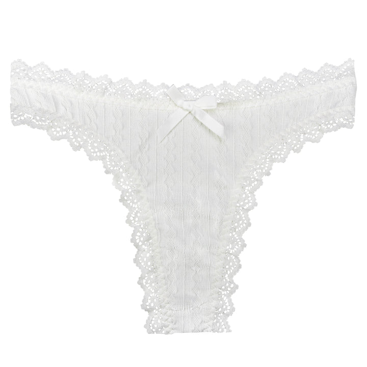 White Lace Trim Thong Panty