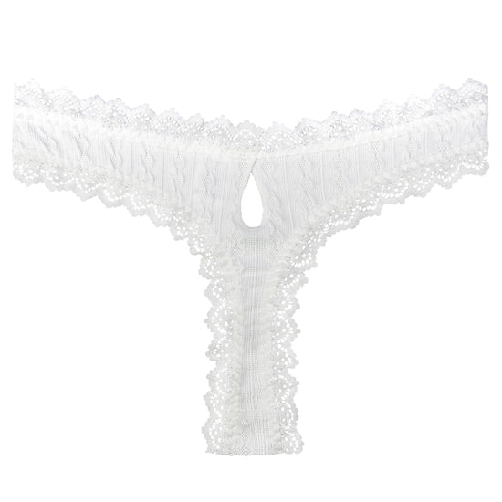 White Lace Trim Thong Panty